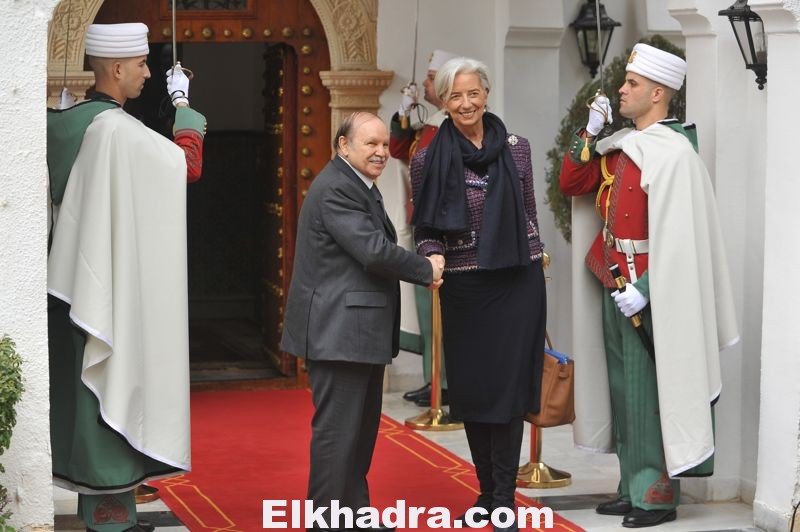 Algerian President Abdelaziz Bouteflika shakes hands with International Monetary Fund (IMF) chief Christine Lagarde during a meeting in Algiers on March 12, 2013 as she started a three-day visit to Algeria. Photo by Zinou Zebar/ABACAPRESS.COM