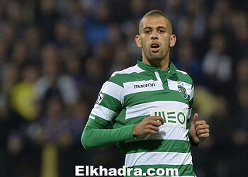 MARIBOR,SLOVENIA - SEPTEMBER 17:   Islam Slimani of Sporting Clube de Portugal in action during the UEFA Group G Champions League football match between NK Maribor and Sporting Lisbon at the Ljudski vrt Stadium on September 17, 2014 in Maribor, Slovenia. (Photo by Samuel Kubani/EuroFootball/Getty Images)