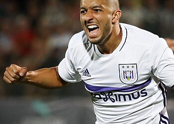 Anderlecht's Sofiane Hanni celebrates after scoring during the first leg of the third qualification round between Belgian first league soccer team RSC Anderlecht and Russian team FC Rostov in the Champions League competition, on Tuesday 26 July 2016, in Rostov-on-Don, Russia. BELGA PHOTO VIRGINIE LEFOUR