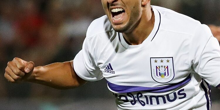Anderlecht's Sofiane Hanni celebrates after scoring during the first leg of the third qualification round between Belgian first league soccer team RSC Anderlecht and Russian team FC Rostov in the Champions League competition, on Tuesday 26 July 2016, in Rostov-on-Don, Russia. BELGA PHOTO VIRGINIE LEFOUR