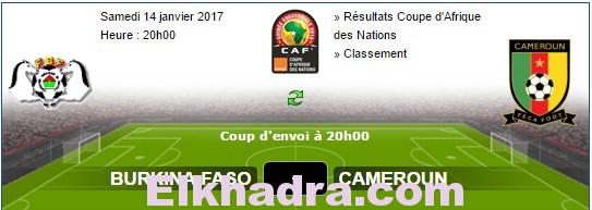 Burkina Faso - Cameroun match en direct Live du Samedi 14 janvier 2017 1