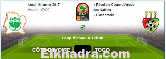 Côte d'Ivoire - Togo match en direct Live du Lundi 16 janvier 2017 1