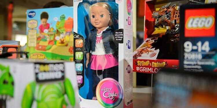 The talking doll "My Friend Cayla" is displayed at the DreamToys toy fair in central London, on November 5, 2014. The event sees manufacturers of the predicted Christmas bestsellers showcase their products in the run up to the festive season. AFP PHOTO/LEON NEAL        (Photo credit should read LEON NEAL/AFP/Getty Images)