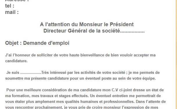 Le Meilleur modèle demande d'emploi à Télécharger Gratuitement 1