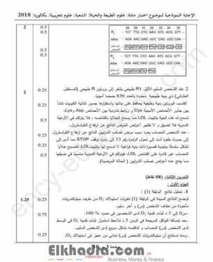 بكالوريا 2018 - التصحيح الوزاري النموذجي للعلوم الطبيعية والحياة 9