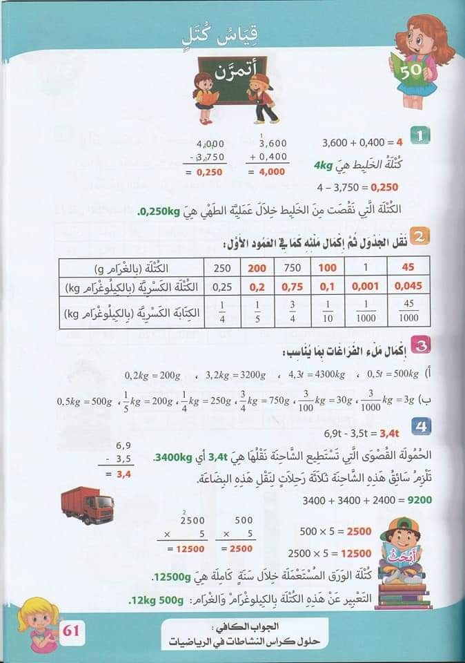 حلول تمارين صفحة 57 من كراس النشاطات في مادة الرياضيات للسنة الخامسة ابتدائي الجيل الثاني 1