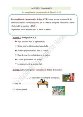 Activité de grammaire : Le complément de lieu (CCL) projet2 séquence 1 (5AP) 1