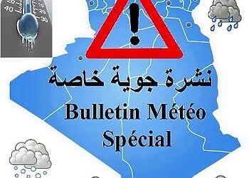 الديوان الوطني للارصاد الجوية فى نشرات جوية خاصة امطار رعدية غزيرة مصحوبة بتساقط البرد الولايات المعنية 16