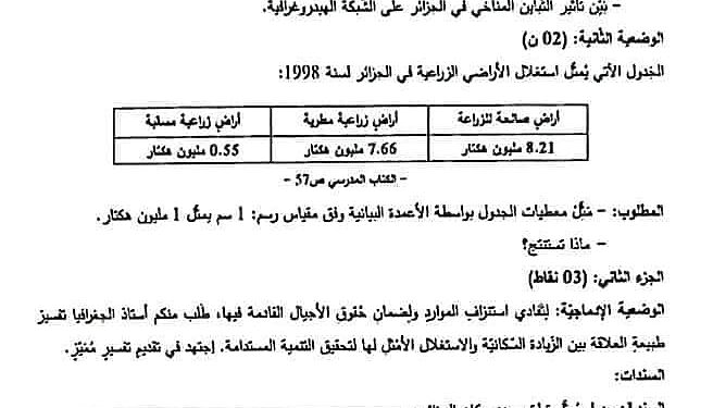 اختبار التاريخ و الجغرافيا شهادة التعليم المتوسط BEM 2022 1
