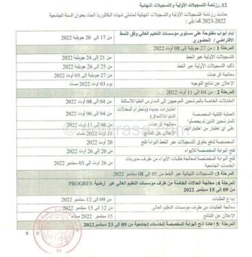 رزنامة التسجيلات الجامعية لحاملي بكالوريا 2022 2