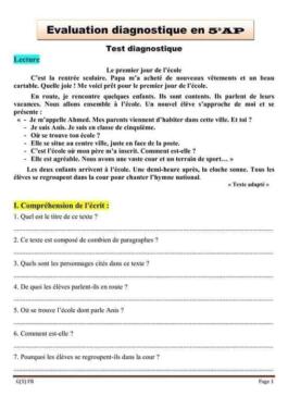 Les fiches de l'évaluation diagnostique 5AP 1