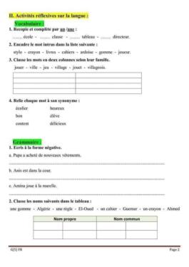 Les fiches de l'évaluation diagnostique 5AP 2
