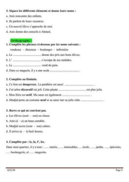 Les fiches de l'évaluation diagnostique 5AP 3