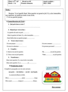 évaluation français 4ème primaire en algerie 4