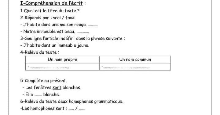 évaluation français 4ème primaire en algerie 1