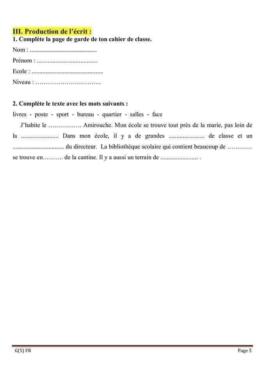 Les fiches de l'évaluation diagnostique 5AP 5