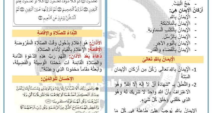 ملخص الفصل الأول فى التربية الإسلامية للسنة الثالثة ابتدائي 1