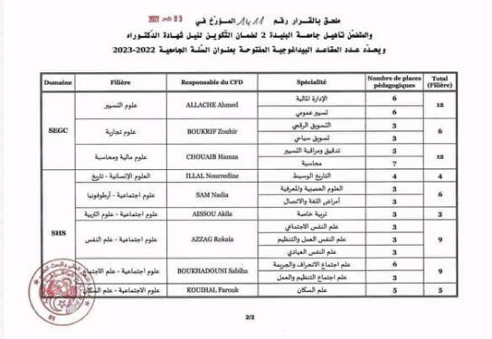 التسجيل و المشاريع المفتوحة لمسابقة الدكتوراه – جامعة البليدة2 2023 1