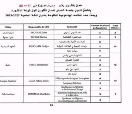 التسجيل و المشاريع المفتوحة لمسابقة الدكتوراه – جامعة تلسمان2023 2