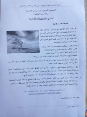 نموذج امتحان تقييم المكتسبات للسنة الخامسة ابتدائي مادة اللغة العربية مع البطاقة التحليلية 17