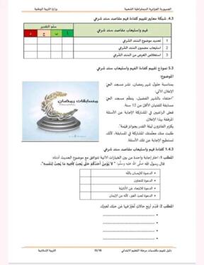 نموذج امتحان تقييم المكتسبات لتلاميذ السنة الخامسة ابتدائي في مادة التربية الاسلامية
