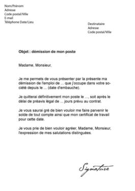 Exemple de lettre de démission 1