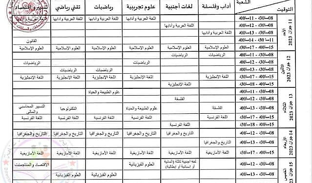 برنامج سير اختبارات امتحان شهادة البكالوريا 2023 جميع الشعب 1