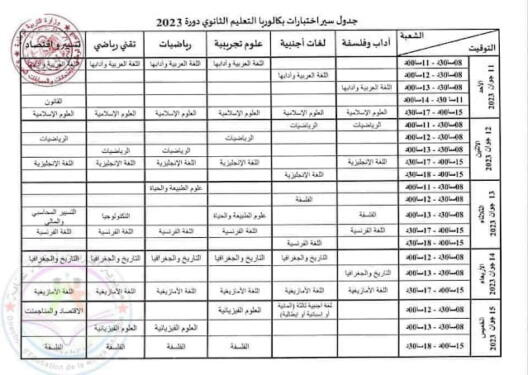 برنامج سير اختبارات امتحان شهادة البكالوريا 2023 جميع الشعب 2