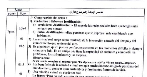 التصحيح الوزاري الرسمي لموضوع اللغة الإسبانية بكالوريا 2023 شعبة لغات أجنبية 1