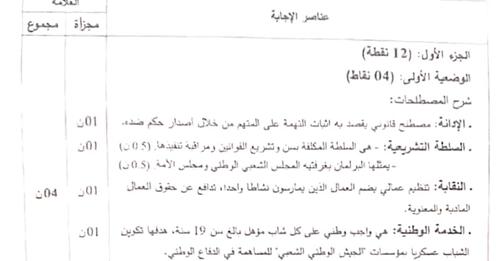 التصحيح الوزاري الرسمي لموضوع التربية المدنية شهادة التعليم المتوسط 2023