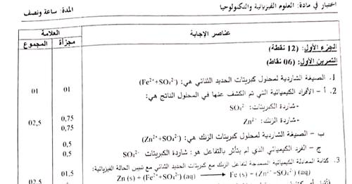 التصحيح الوزاري الرسمي لموضوع الفيزياء شهادة التعليم المتوسط 2023