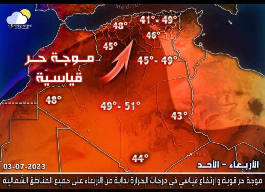 موجة حر قوية قيـــاسية ستضرب منطقة الجزائر و تونس خلال الايــام القادمة