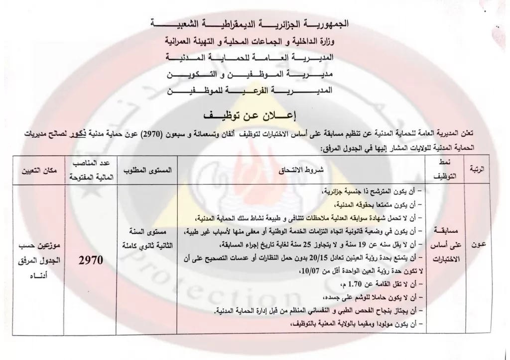 اعلان عن توظيف 3000 عون حماية مدنية ب: 48 ولاية 4