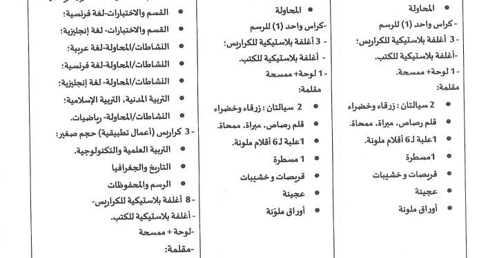 قائمة الأدوات المدرسية الرسمية للتعليم الابتدائي للسنة الدراسية 2023-2024 1