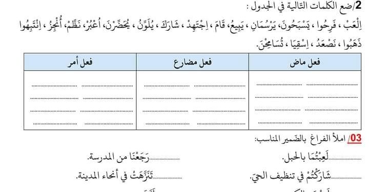تمارين حول أنواع الكلمة..الضمائر المنفصلة للسنة 4 ابتدائي 1