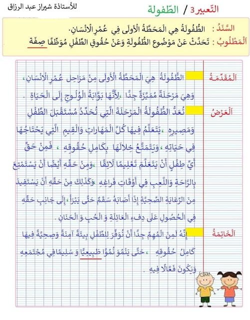 تعبير عن الطفولة و حقوق الطفل للسنة الرابعة ابتدائي 1