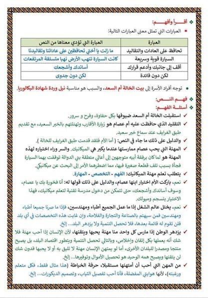 تحضير نص مهنة الغد السنة الخامسة ابتدائي 1