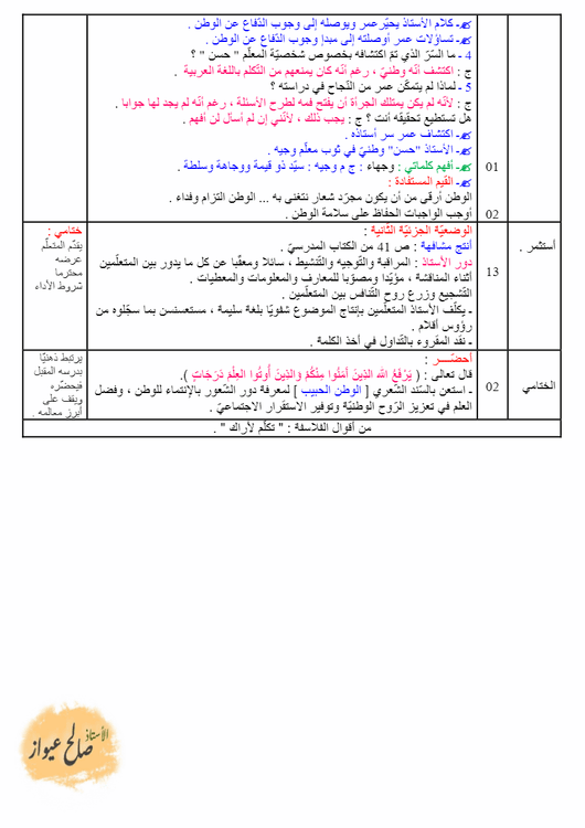 مذكرة درس درس في الوطنية السنة الثانية متوسط – الجيل الثاني 2