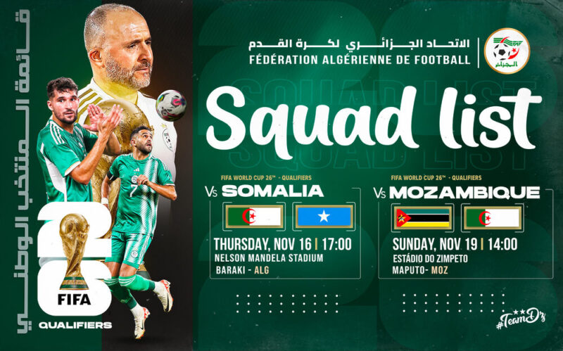 Algérie : Belmadi retient 23 joueurs pour la Somalie et le Mozambique