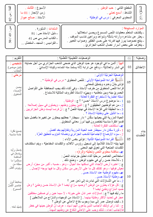مذكرة درس درس في الوطنية السنة الثانية متوسط – الجيل الثاني 1