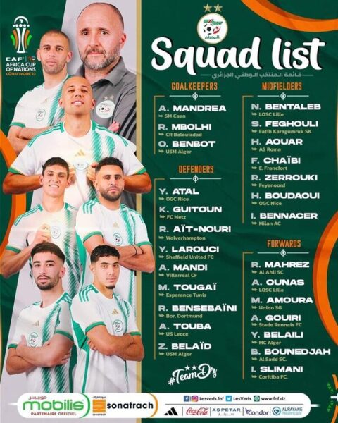 EN ALGERIE : La liste des 27 pour la CAN est enfin connue