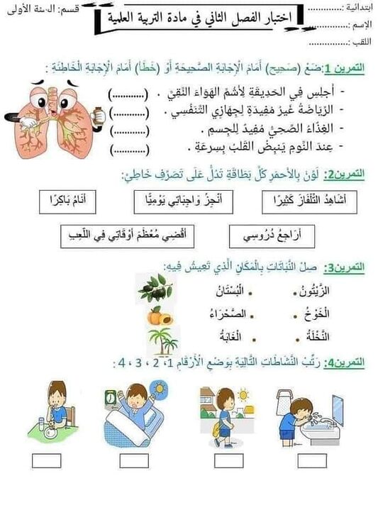 تلاميذ الأولى ابتدائي نماذج اختبار الفصل الثاني 3