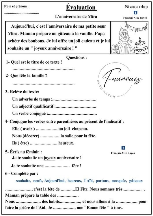 Évaluation 4AP. Révision pour la composition du deuxième trimestre 3