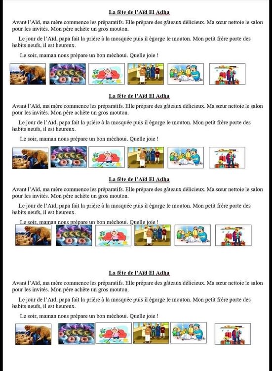 compréhension de l'écrit 4AP la fête de l'Aïd El Adha 1