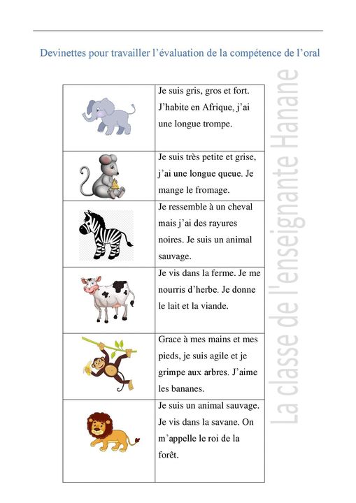 Devinettes pour travailler l'évaluation de l'oral. 5AP 1