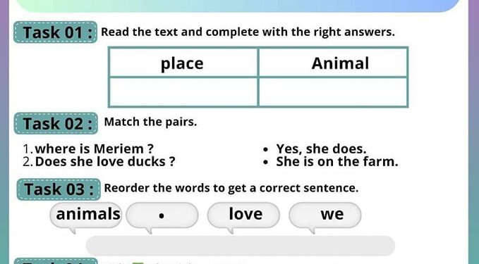 اختبارات السنة الرابعة ابتدائي الفصل الثالث مادة الانجليزية 1