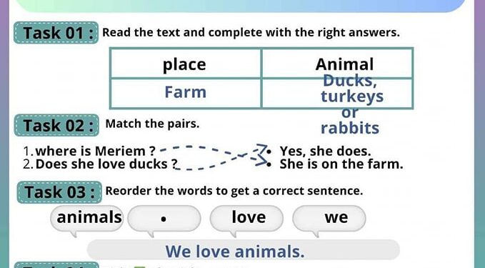 اختبارات في اللغة الإنجليزية للسنة الرابعة ابتدائي  الفصل الثالث مع الحلول 1