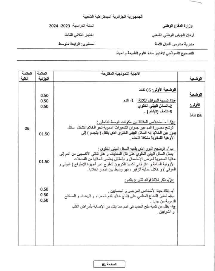 bem 2024 الامتحان التجريبي لمدارس أشبال الأمة +مرفق بالحل في مادة علوم الطبيعية و الحياة 6