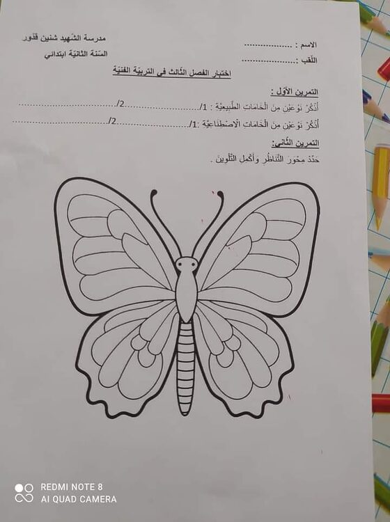 السنة الثانية ابتدائي نماذج لاختبارات الفصل الثالث لمادة التربية التشكيلية 2