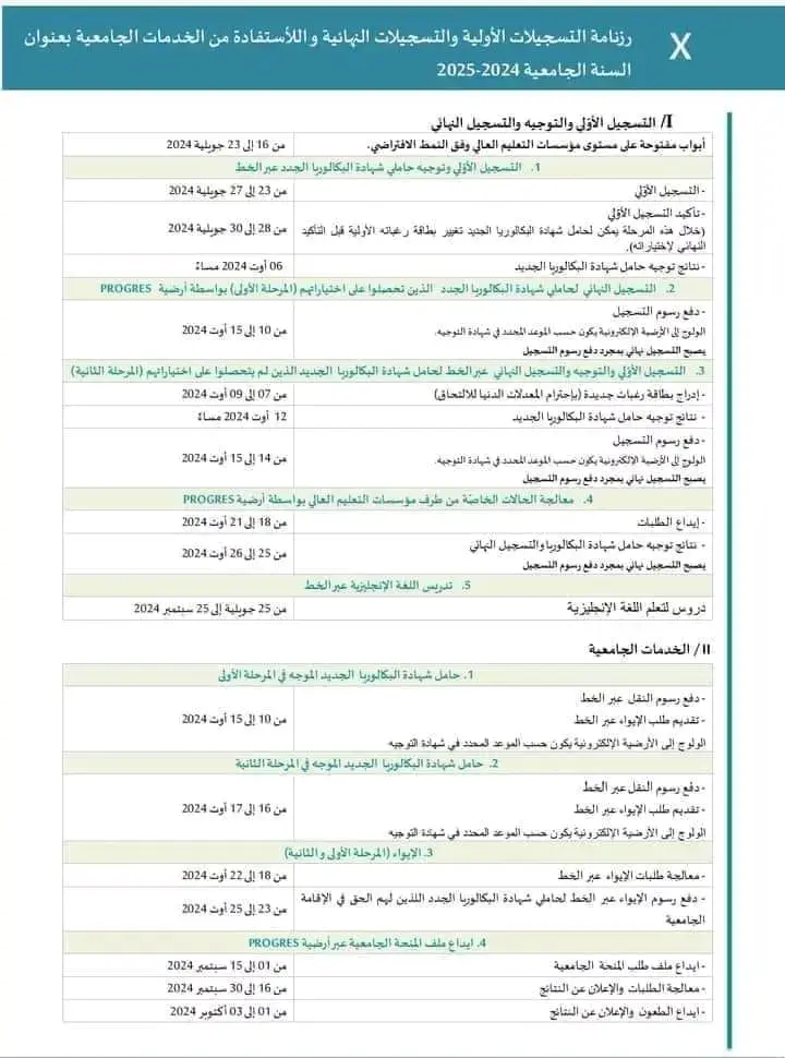رزنامة التسجيلات و الدخول الجامعي لحاملي بكالوريا 2024 2